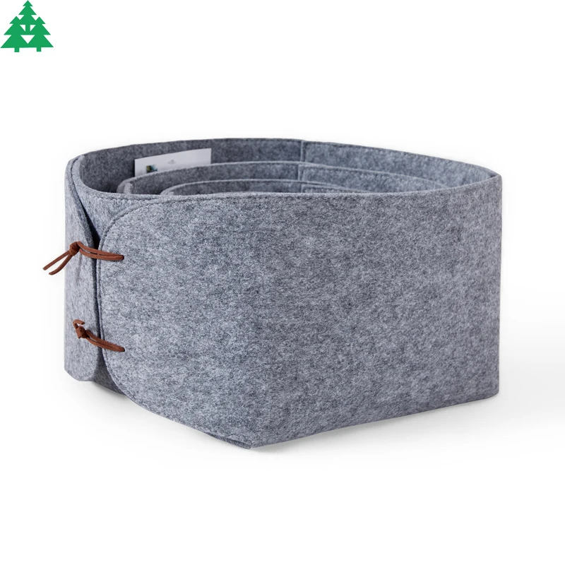 Grey Felt Custom Cosmetic Storage Bins Storage Organizer Toys Foldable Storage Box With Leather Straps