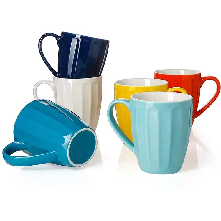 Ceramic Mugs Porcelain Fluted Cups ethiopian for Coffee Tea Cocoa Set of 6