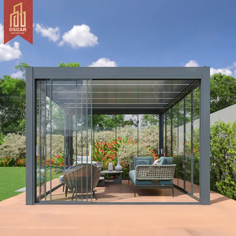 Large Western Style Remote Control Electric Windproof Terrace Metal Aluminum Gazebo Garden Pavilion Design