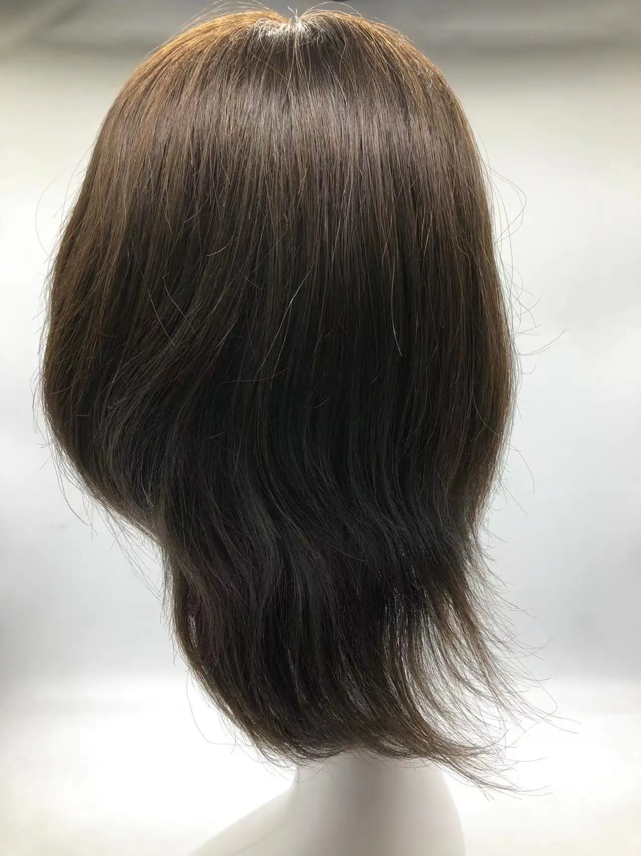 HQ Natural Brown Silky Human Hair Different hair Length Front Hand Tied Silk Wig Hair System