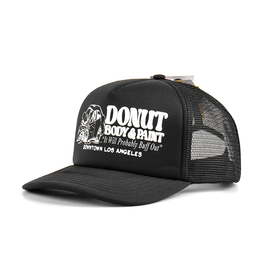Wholesale Custom Printed Logo Custom Foam Truck Mesh Cap 3d Puff Print Trucker Hat  Gorras Mesh Trucker Hat with Rubber Patch