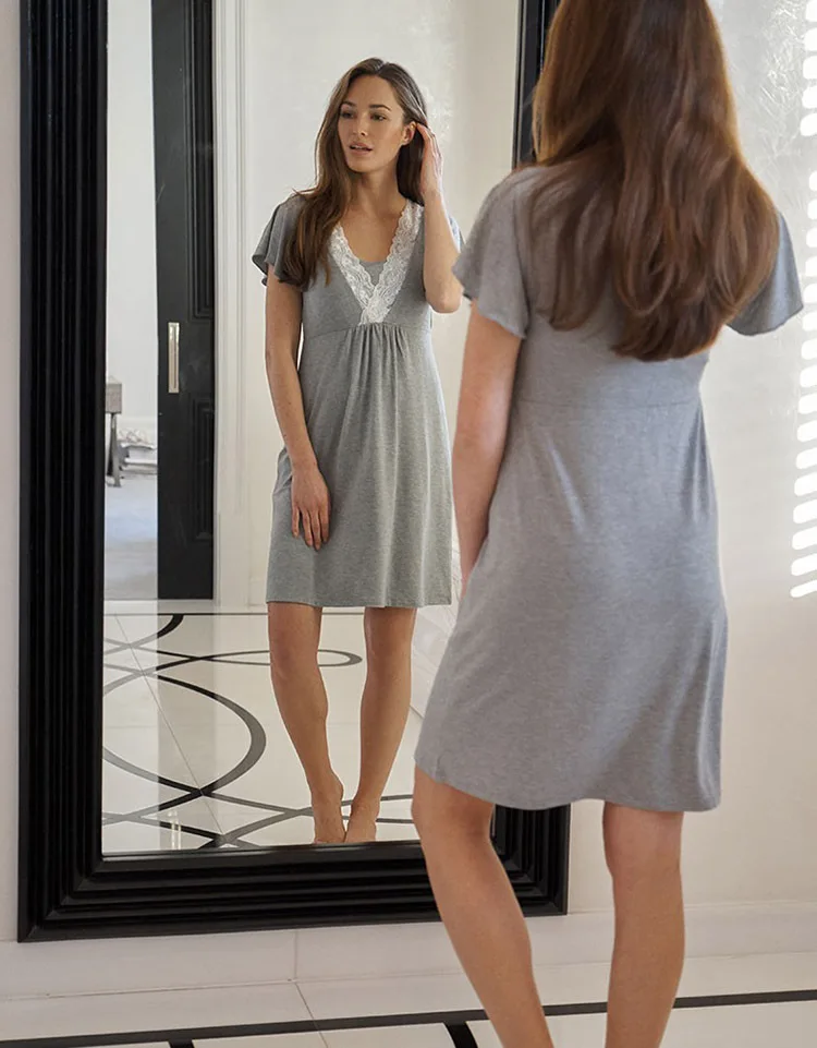 
Wholesale Mommy For Breastfeeding Sexy Lace Short Sleeve Plus size lactanciaComty Nightdress Nursing Pajamas Maternity Pajama 