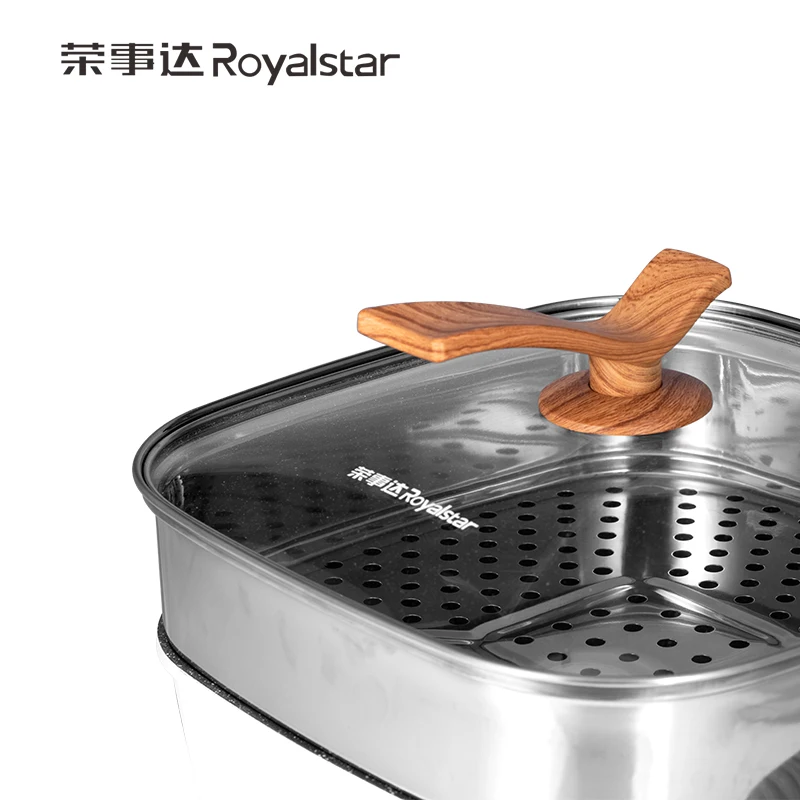 2022 High Quality 6L Big Size Electric Hot Pot Electric Boiling Pot Double Flavor Electric Cooker With Steamer for Big Family