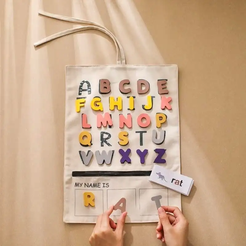 Double sided Letter Animal Montessori Alphabet Recognition Canvas Bag play mat Letters Educational Toy
