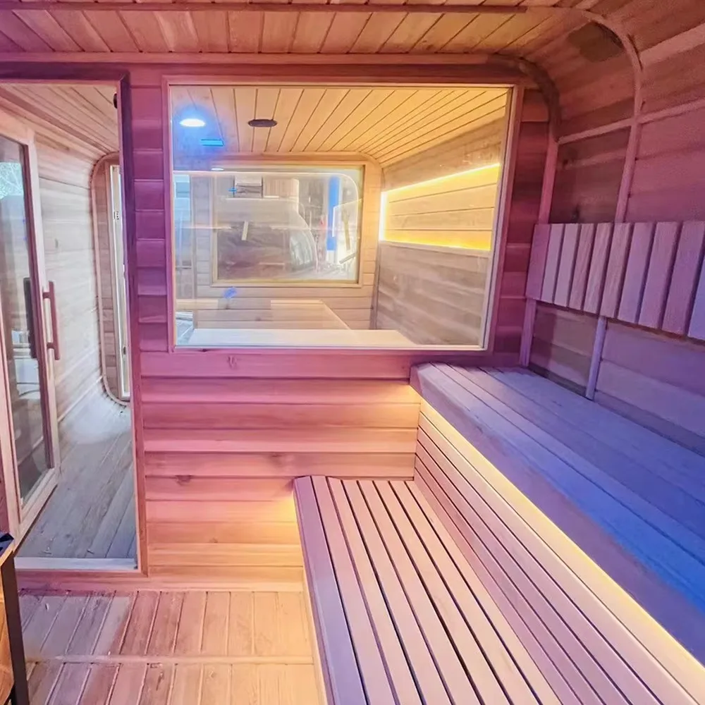 Indoor 4 people traditional solid wood red cedar steam sauna room using electric furnace wholesale price