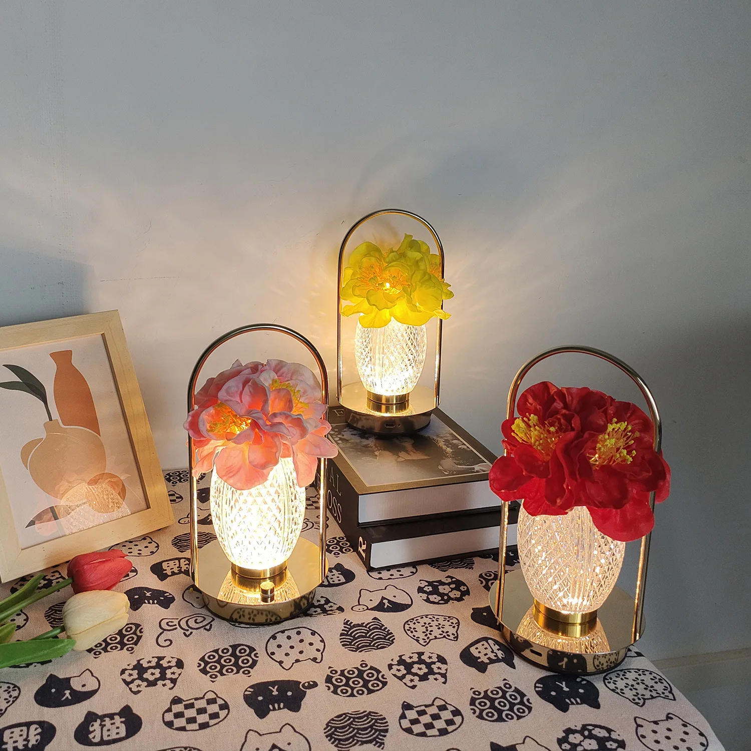 LED Table Lamp Minimalist Design Moving Sand flower-shape  Deep Sea Flowing Sand Frame for Bedroom Room Decor