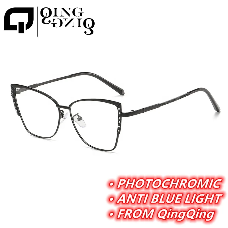 gold metal large square butterfly rhinestone black 2024 optical female women`s computer photochromic anti blue light glasses