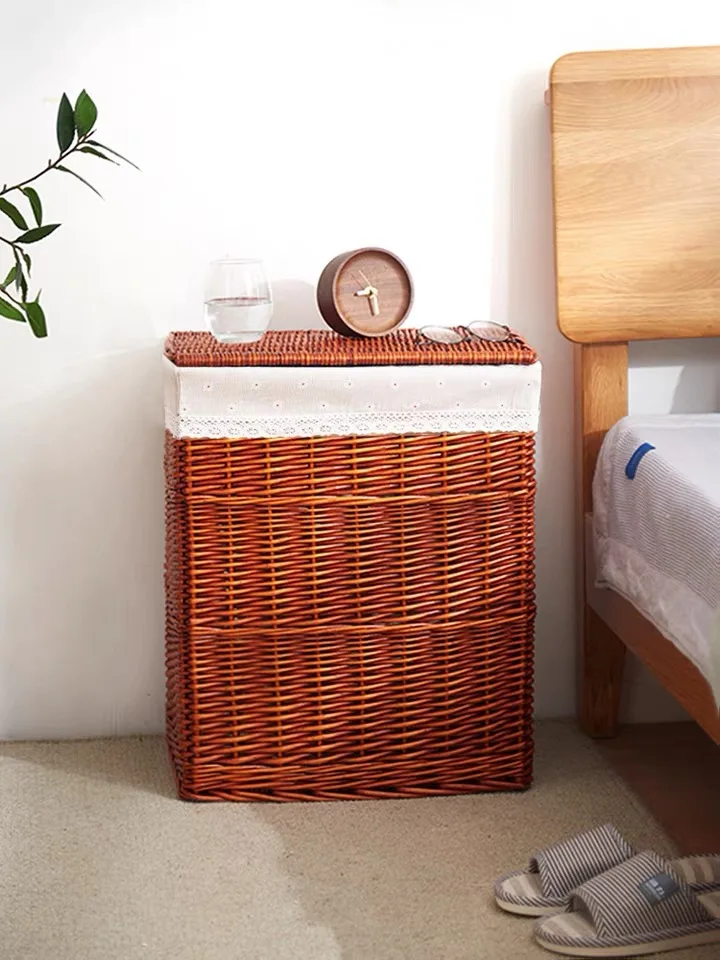 Natural hand-woven Household storage willow laundry basket