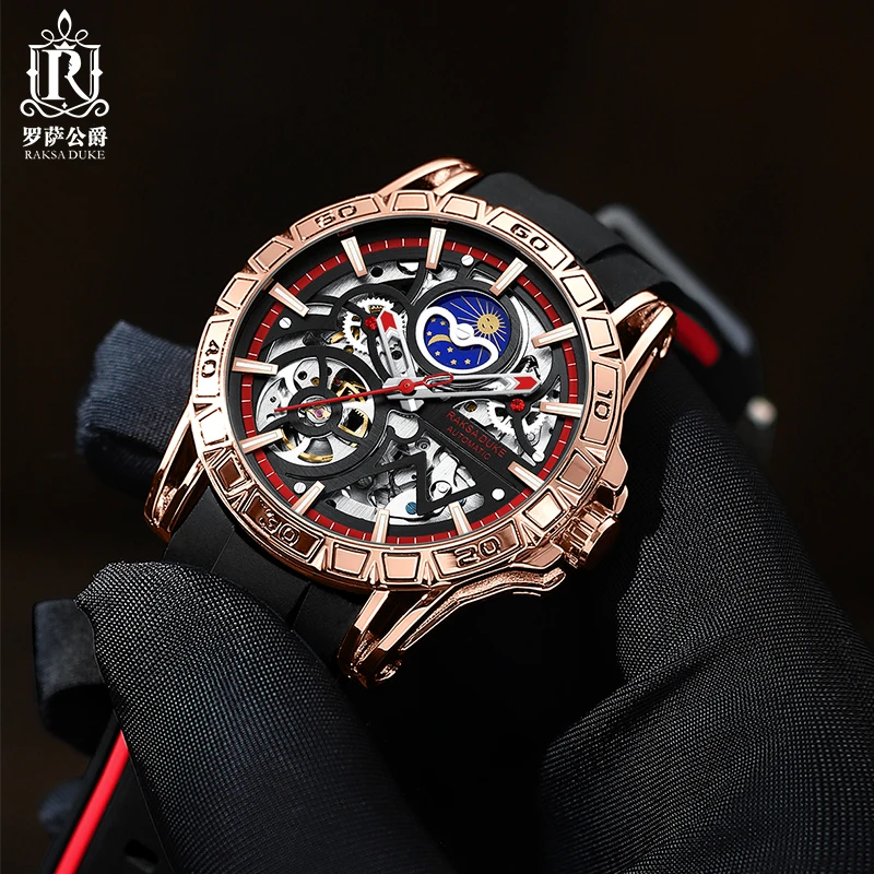 RAKSA DUKE 900A hot sell mechanical watch original Rubber band Waterproof moon phase character sports watch