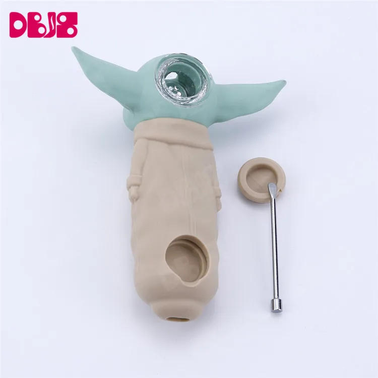 
Silicone Weed Pipes Baby Grogu Tobacco Dabs Smoking Accessories Dried Pipe with Dabber Glass Bowl Smoke Filter Screen 