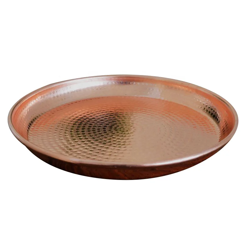 Hammered metal round copper table tray for fruit