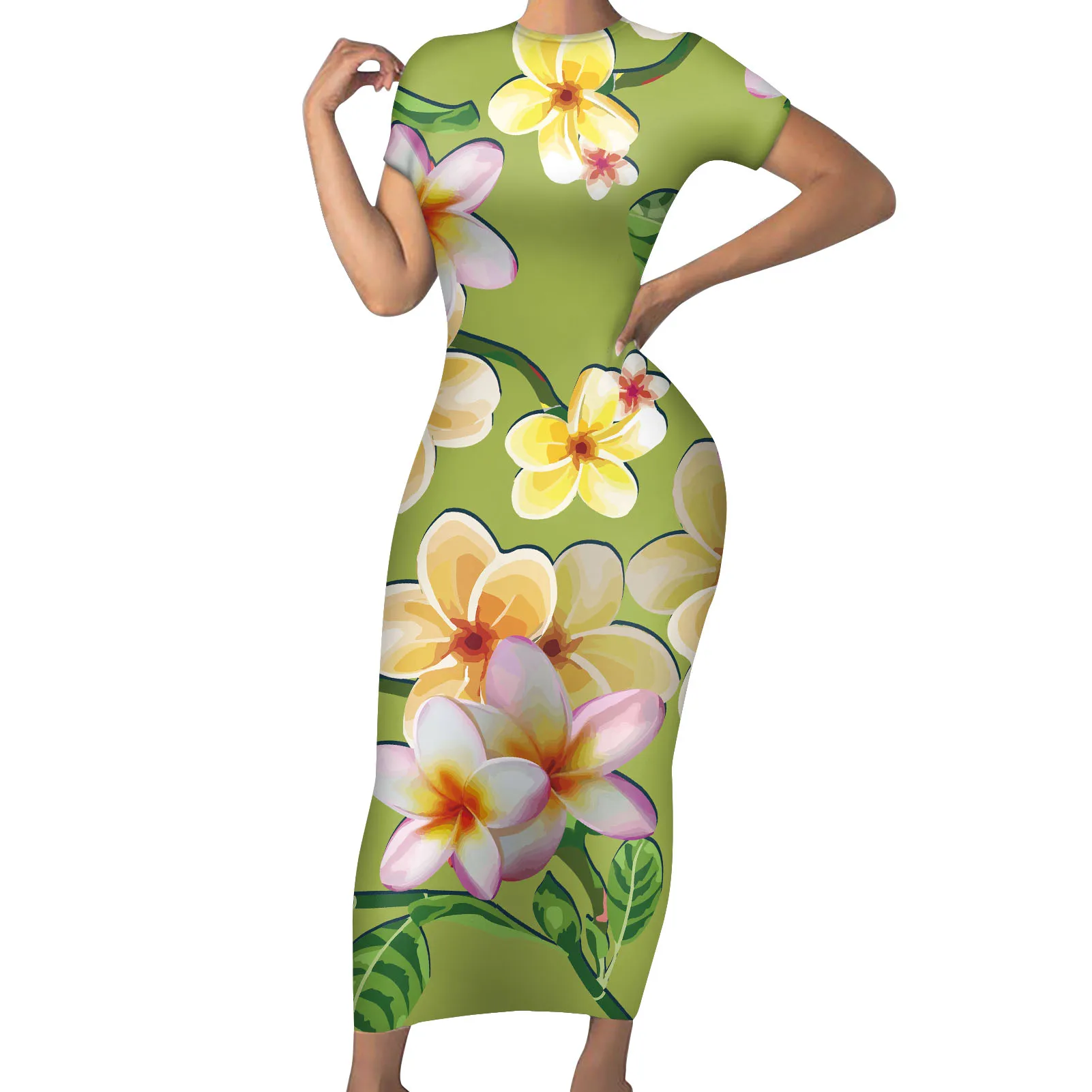  Светло-голубое женское платье с цветочным принтом в гавайском стиле сексуальное облегающее одежда большого размера для полных женщин длинное