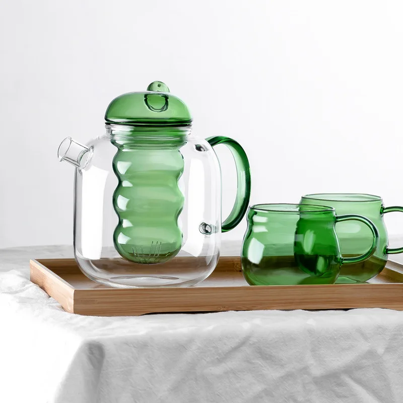 56H Wholesale Color glass inner pot with flowers and plants high borosilicate glass tea kettle