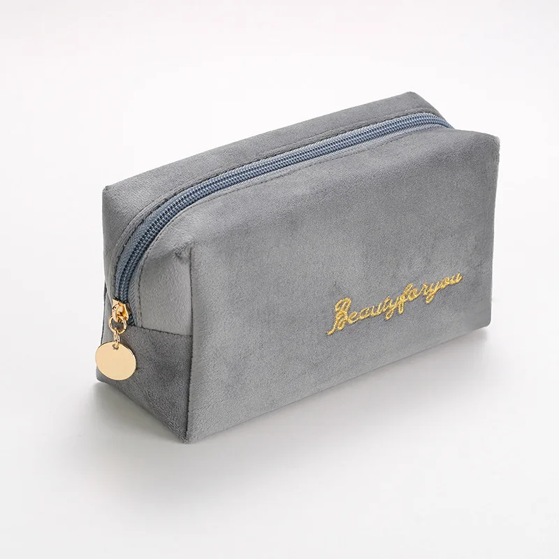 Wholesale Velvet Small Cosmetic Pouch Bag Small Quilted Travel Bag Case Wash Cosmetic Corduroy Makeup Brush Nylon Bag for Women