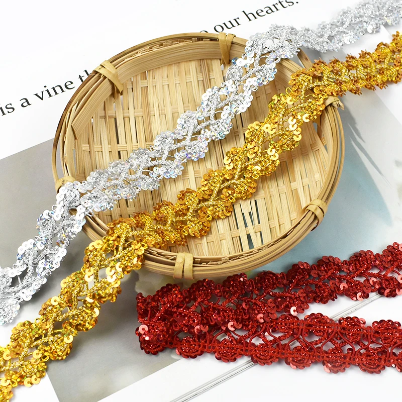 Meetee KY654 25mm Sequin DIY National Hand-Made Ribbon Clothing Accessories Dance Skirt Decoration Tassel Sequin Lace Fabric