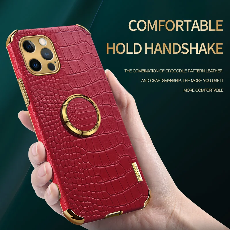 Crocodile Leather Strap Holder Case For iPhone 12 11 Pro Max XR X XS Max 7 8 Plus Case For iPhone 12 Mini SE 2020 Phone Cover