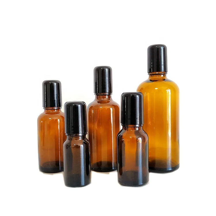 
10ml 15ml 20ml 30ml 50ml 100ml Matte Black Amber Glass Roll on Bottles Stainless Steel Roller Ball for Perfume Essential Oil 