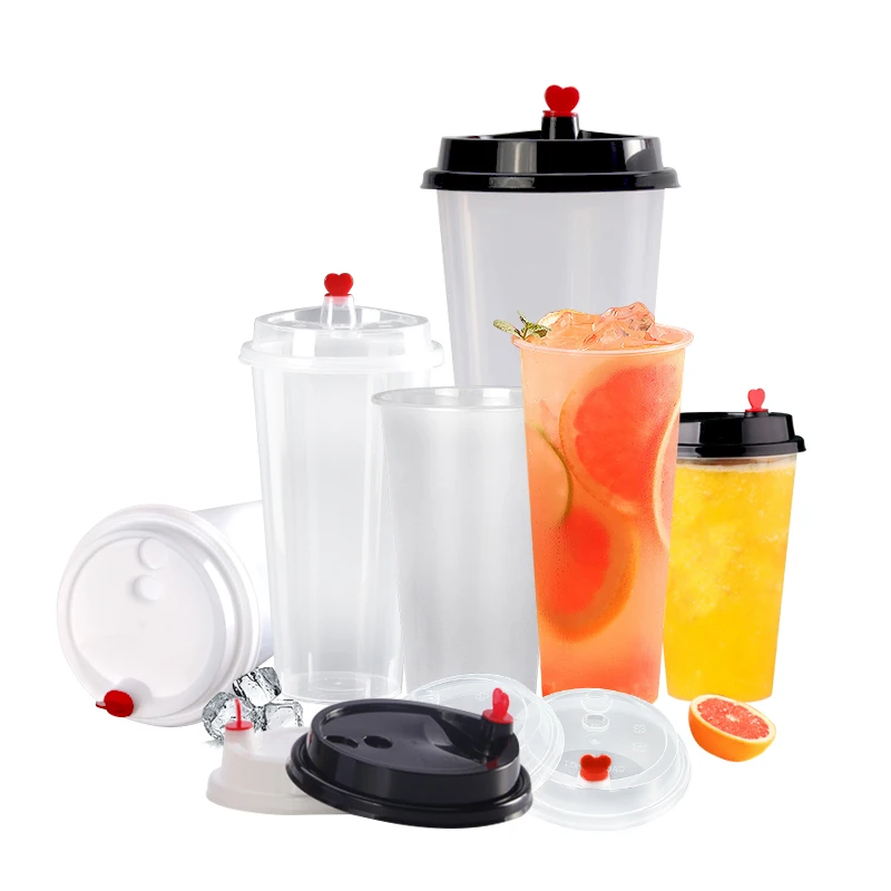 Clear Plastic PP Bubble Milk Tea Juice Beverage Cup With Lid