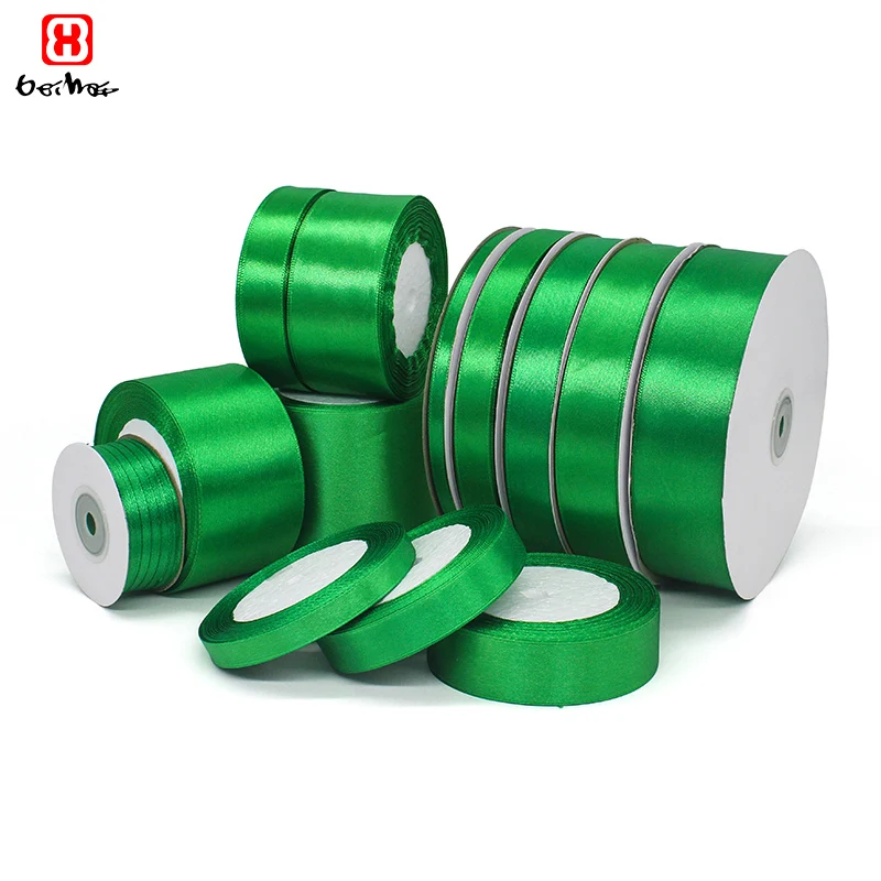 Hot Selling  Stocked Ribbons  Green Color Single Face Satin Ribbon Different Sizes Gift Ribbons For Decoration (1600646255852)