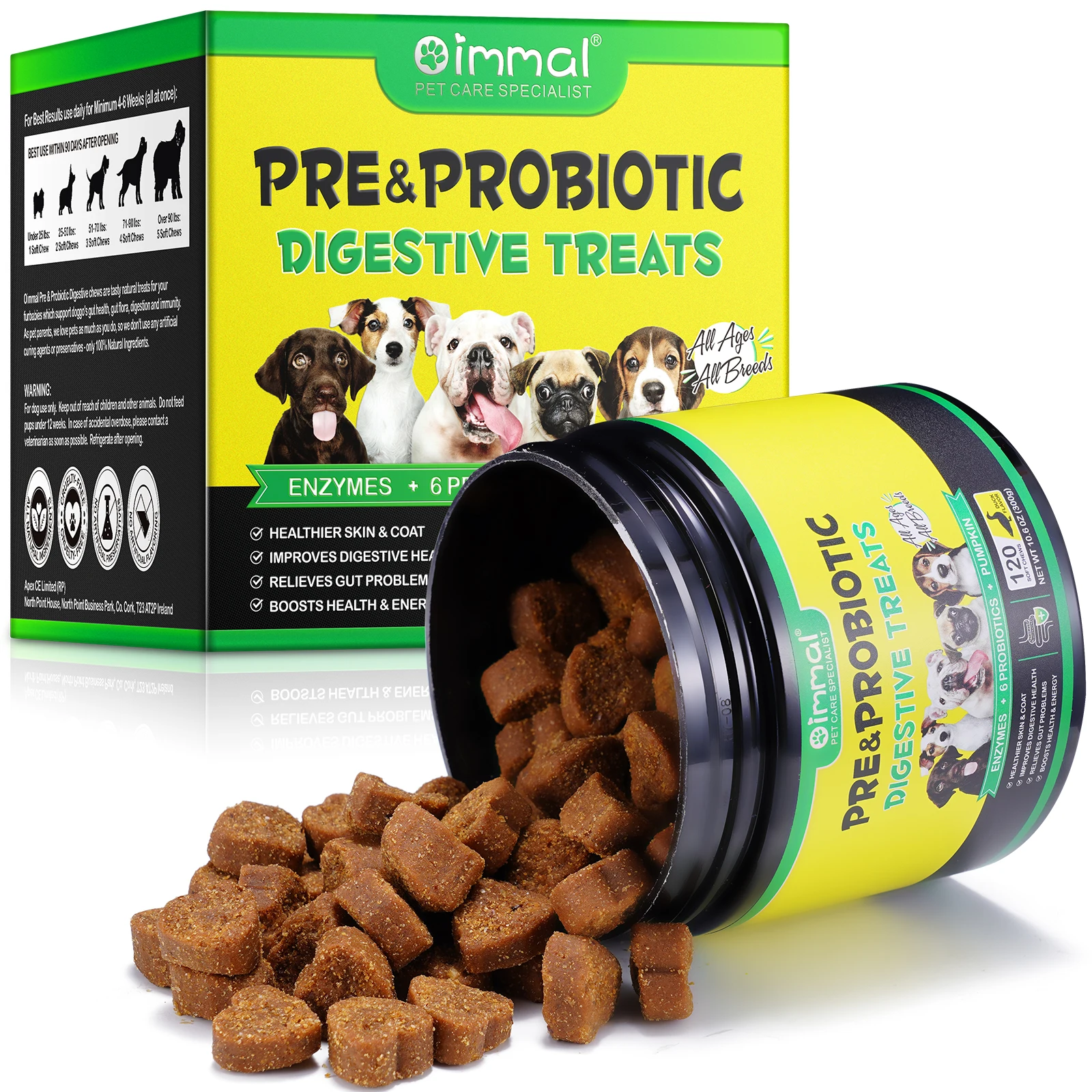 OIMMAI private label digestive enzyme gut health natural organic digestive probiotic soft chews pet health care supplements