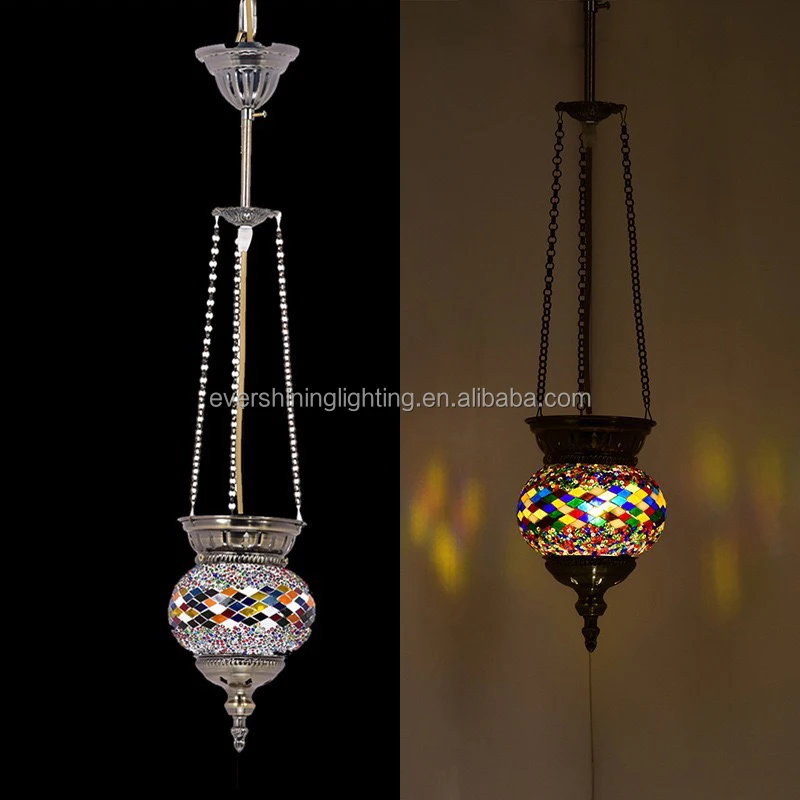 Turkish Moroccan Boho Mosaic Hanging Ceiling Lamp Light Pendant Multicolor Glass Globe for Bedroom Home Decor Living Room