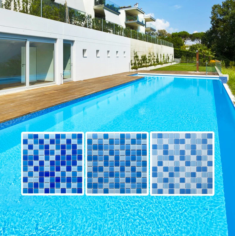 300x300 Mixed Blue Floor Glass Mosaic Tiles For Swimming Pool Tile
