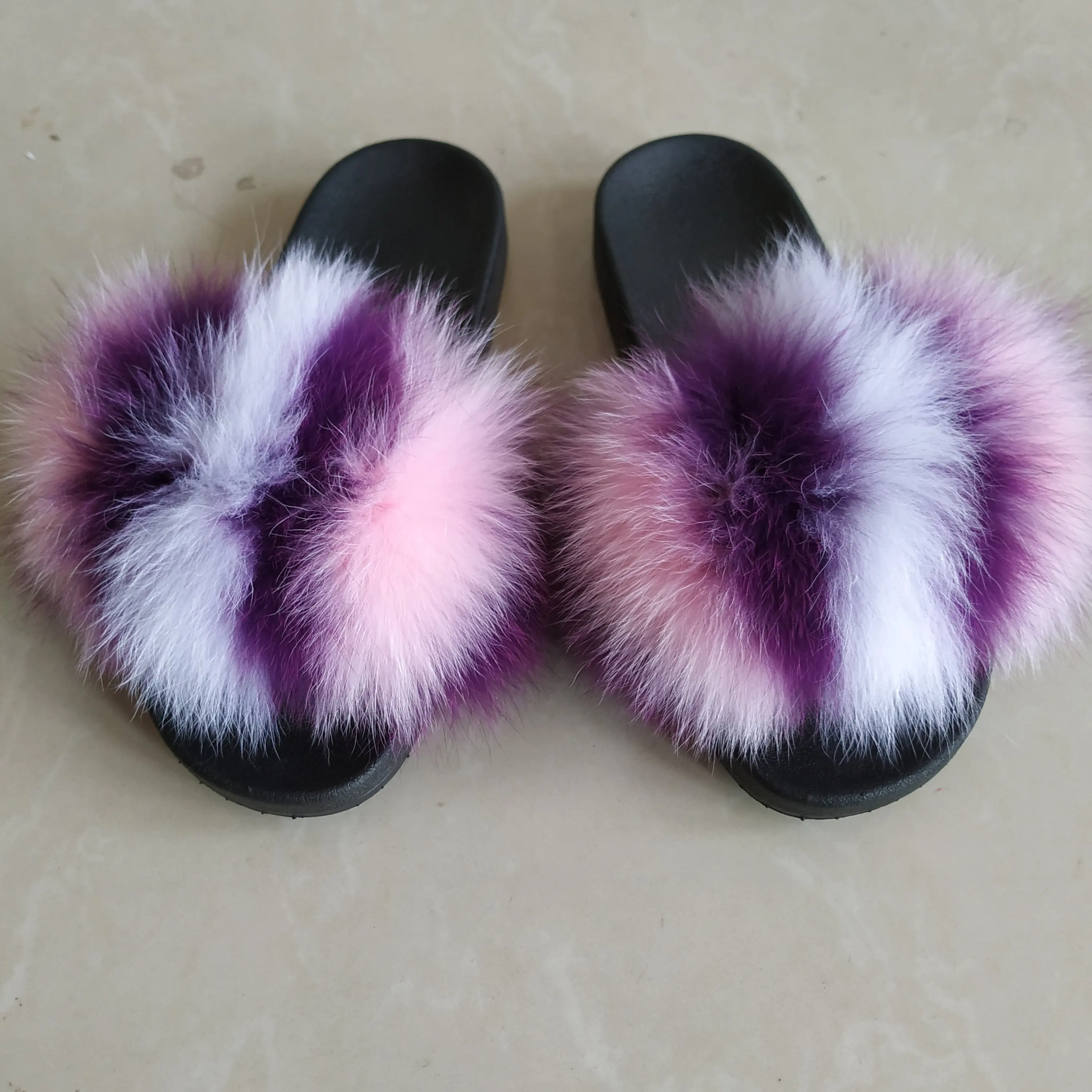 
Wholesale Luxury Fashion Lady Real Fox Women Fur Slippers Slides women flip flops 