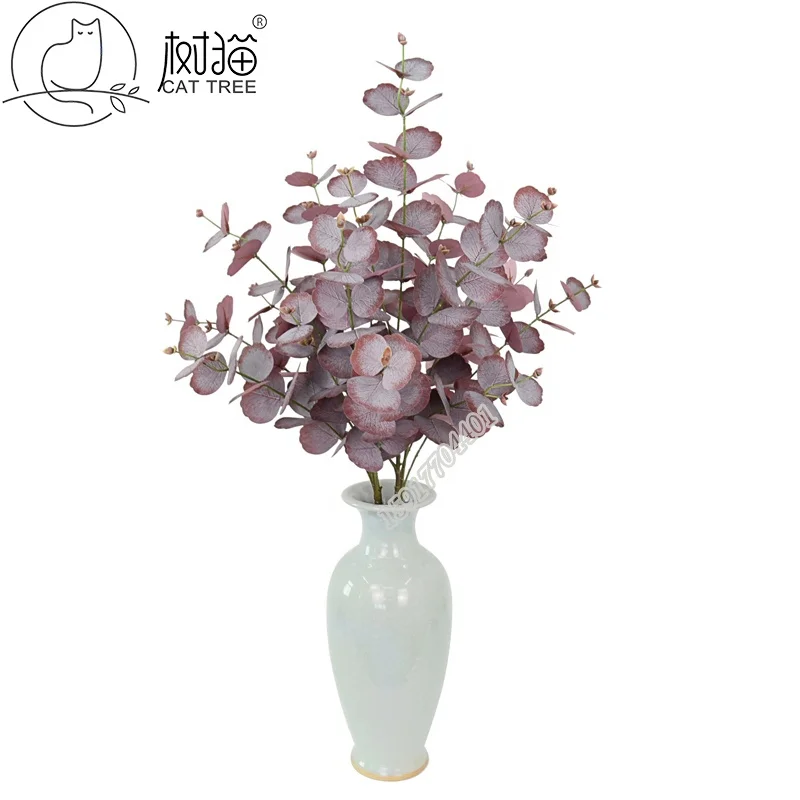 High quality Realistic 3 head decoration leaves Artificial eucalyptus plant for decor