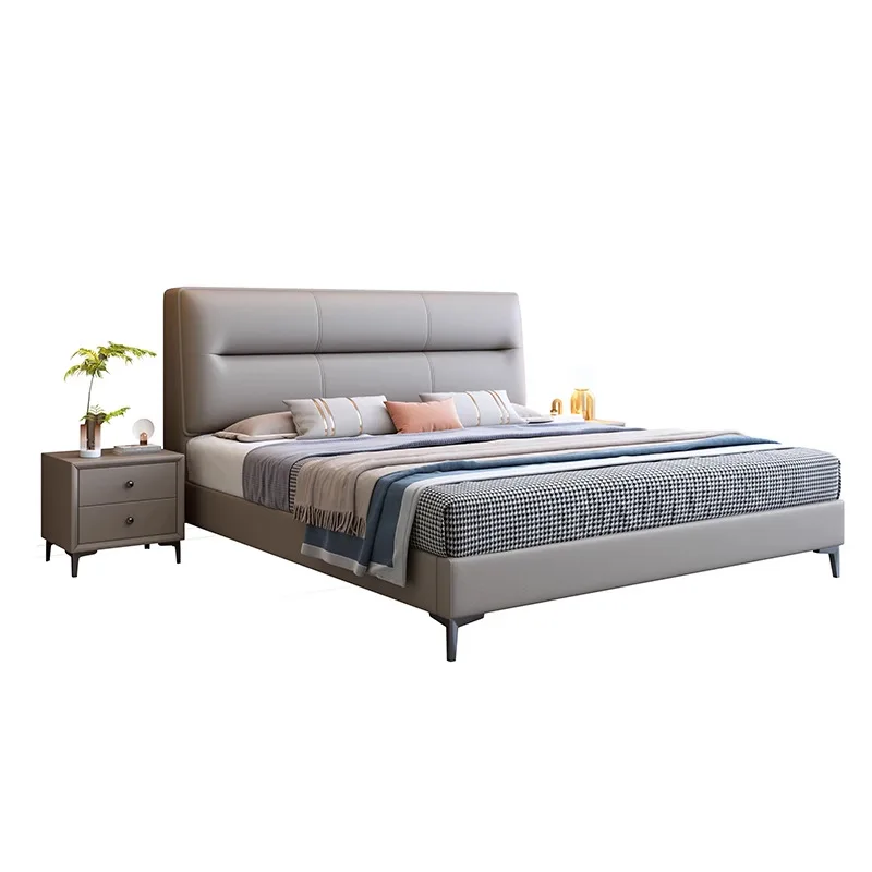 Soft Cat Paw Skin bed Bedroom Furniture Modern Queen/King Size Bed Frame Design Nappa Leather Upholstered Beds For Home Hotel