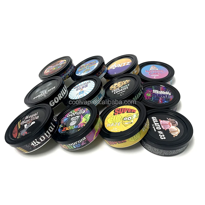 100ML 72*23MM Tuna Cans for 3.5G Gorilla Glue Sticker Zkittlez Strain Metal Presstin Can