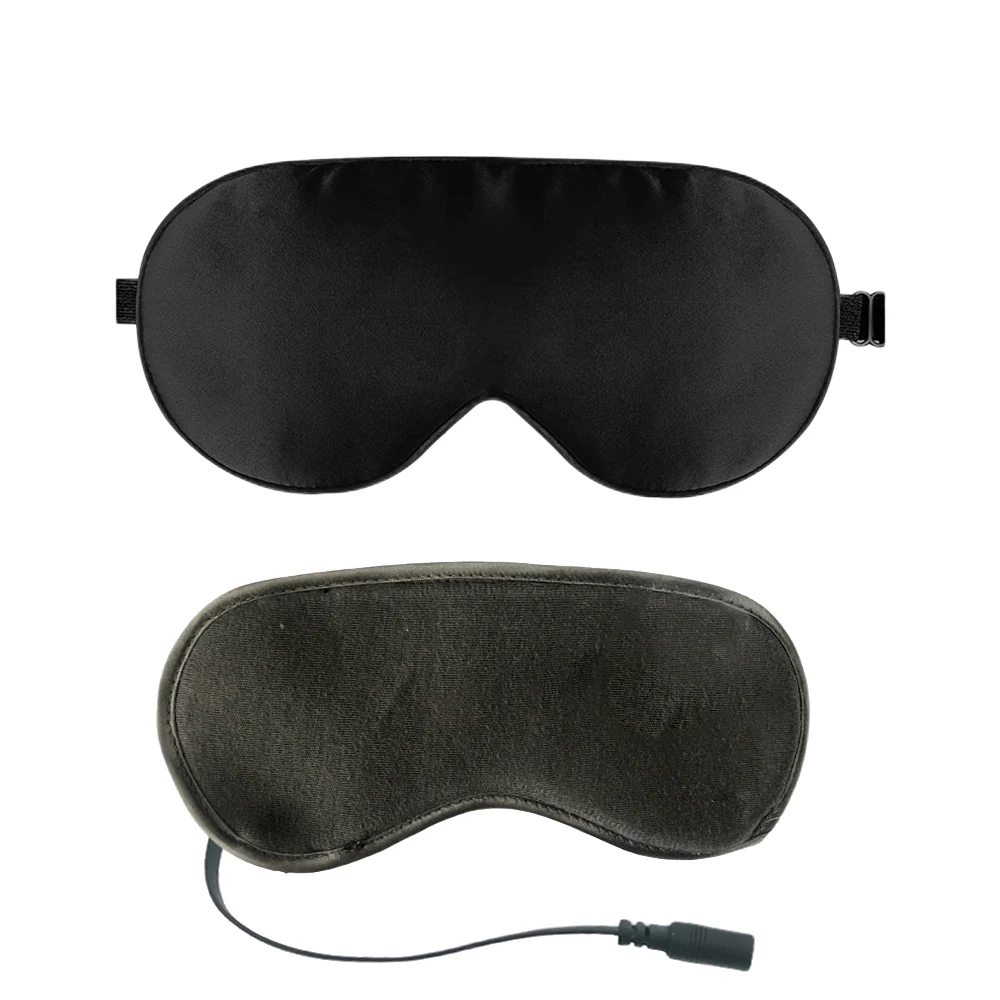 Reusable Black Mulberry Silk USB Heated Eye Mask for Napping and Traveling