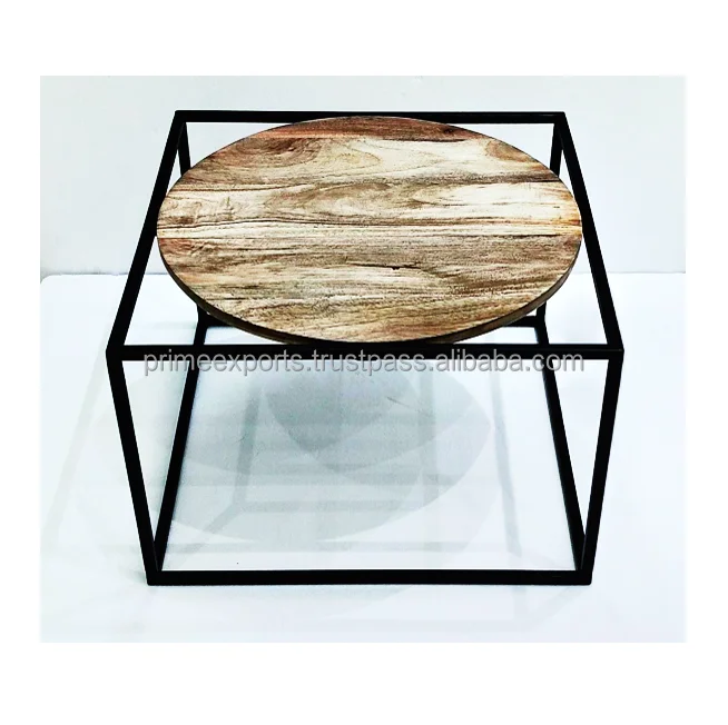 Square small Wooden Top Modern Scandinavian Design Side Coffee Table Round Wooden Top Design Accent table