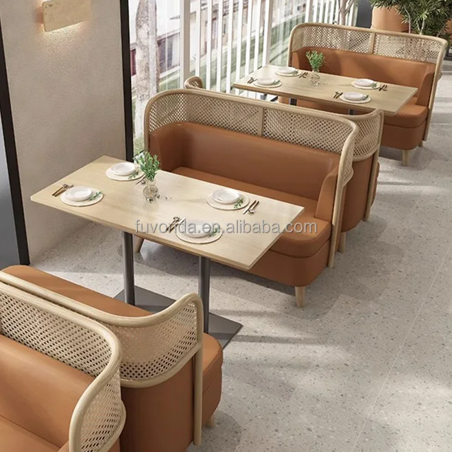 Customization Restaurant Sofa Booth Seating Cafe Commercial Furniture Wooden Chair and Table set for Restaurant