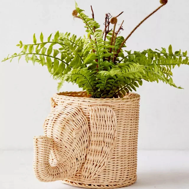 Elegant Design 2022 Creative Wooden Planter Animal Shaped Rattan Flowers Pot Wicker Boho Decorative Plant Pot