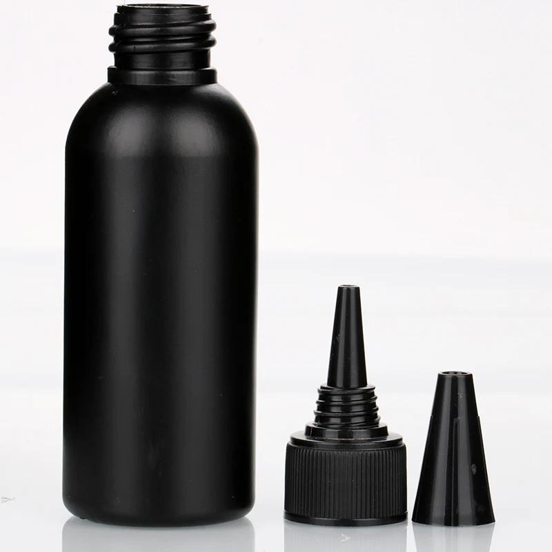 30ml 50ml 100ml black cylinder HDPE plastic glue bottle professional nail polish container with screw cap