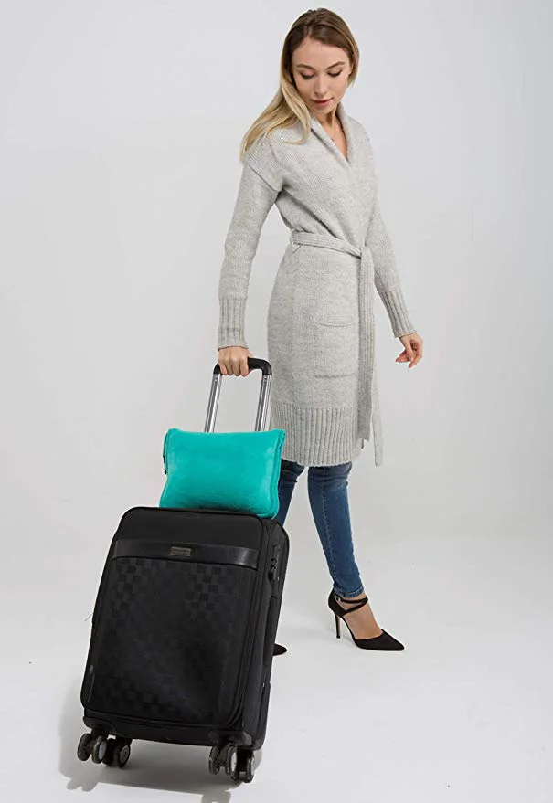 High quality fleece travel blanket and pillow set with zipper foldable portable pillow airplane light flannel blanket