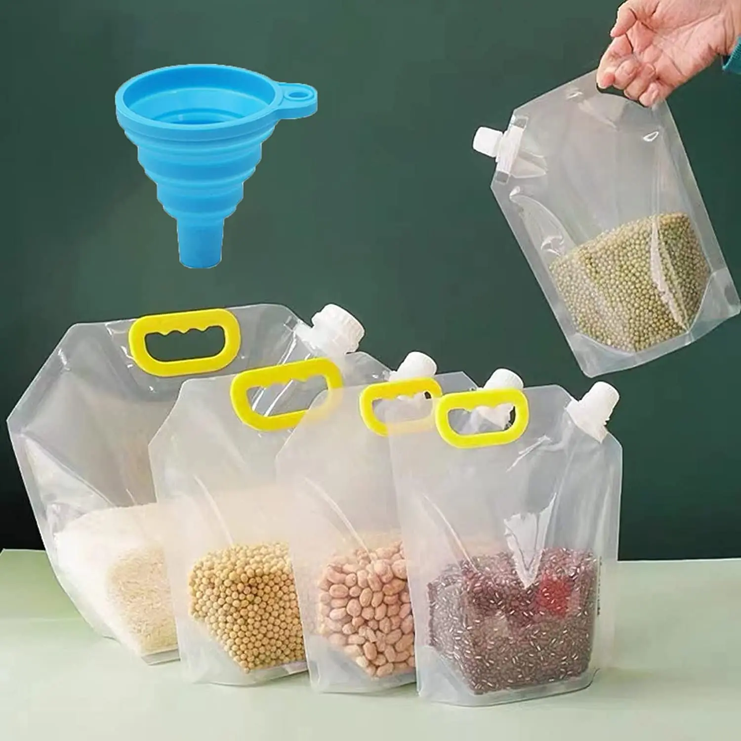 Washable Porta Transparent Plastic Reusable Nozzle Spout Handle Stand Up Storage Packaging Pouch Grain Moisture Proof Sealed Bag
