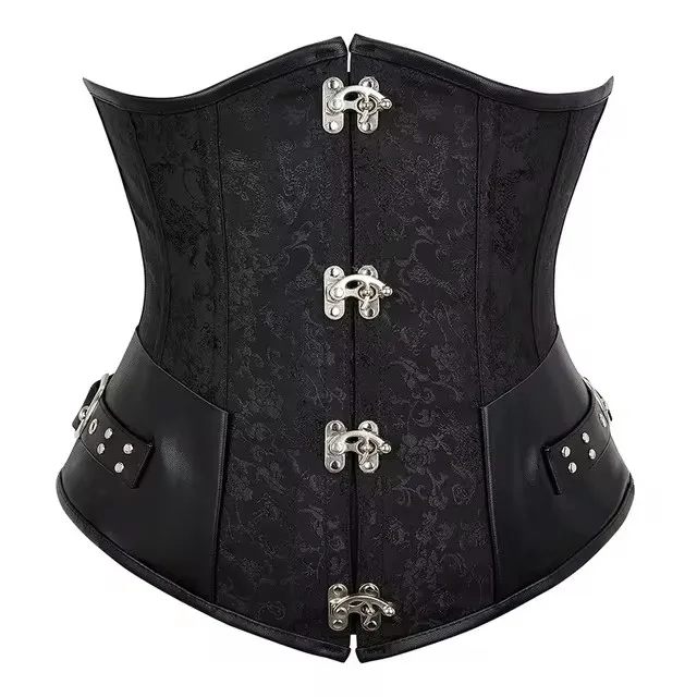 Womens Vintage Steampunk Underbust Corset Gothic Punk Faux Leather Waist Cincher Bustiers Halloween Pirate Costume Plus Size