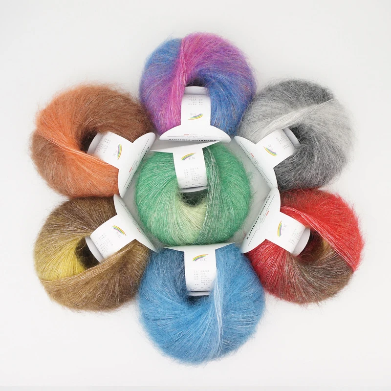 ZENGLONG 25g 30% mohair 30% fine wool 40% nylon blended yarn rainbow dyed gradient DIY hand knitting yarn for knit sweater shawl