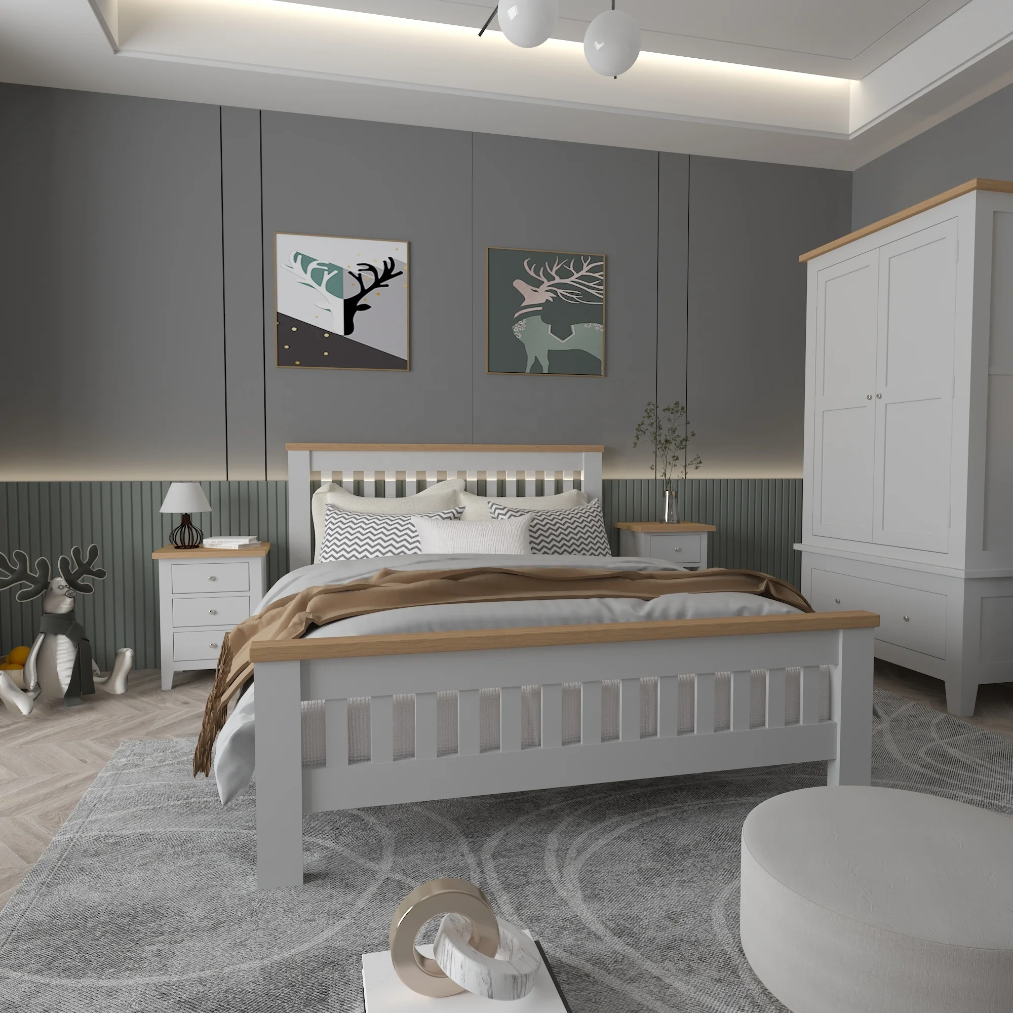 Европейский дизайн, однотонная деревянная кровать в простом стиле, двуспальная кровать, кровать большого размера для спальни