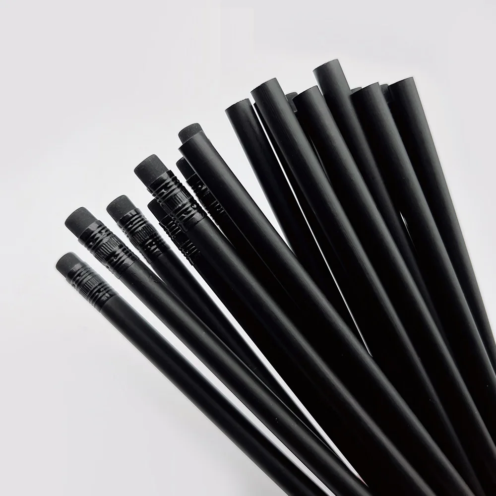 Hot Sale Black Wood Resin Student Pencil Laser Logo Business Hotel HB Pencil With Eraser