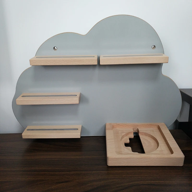 custom Wooden products Wall Mounted Floating Clouds Gray Wooden Kids  Shelf