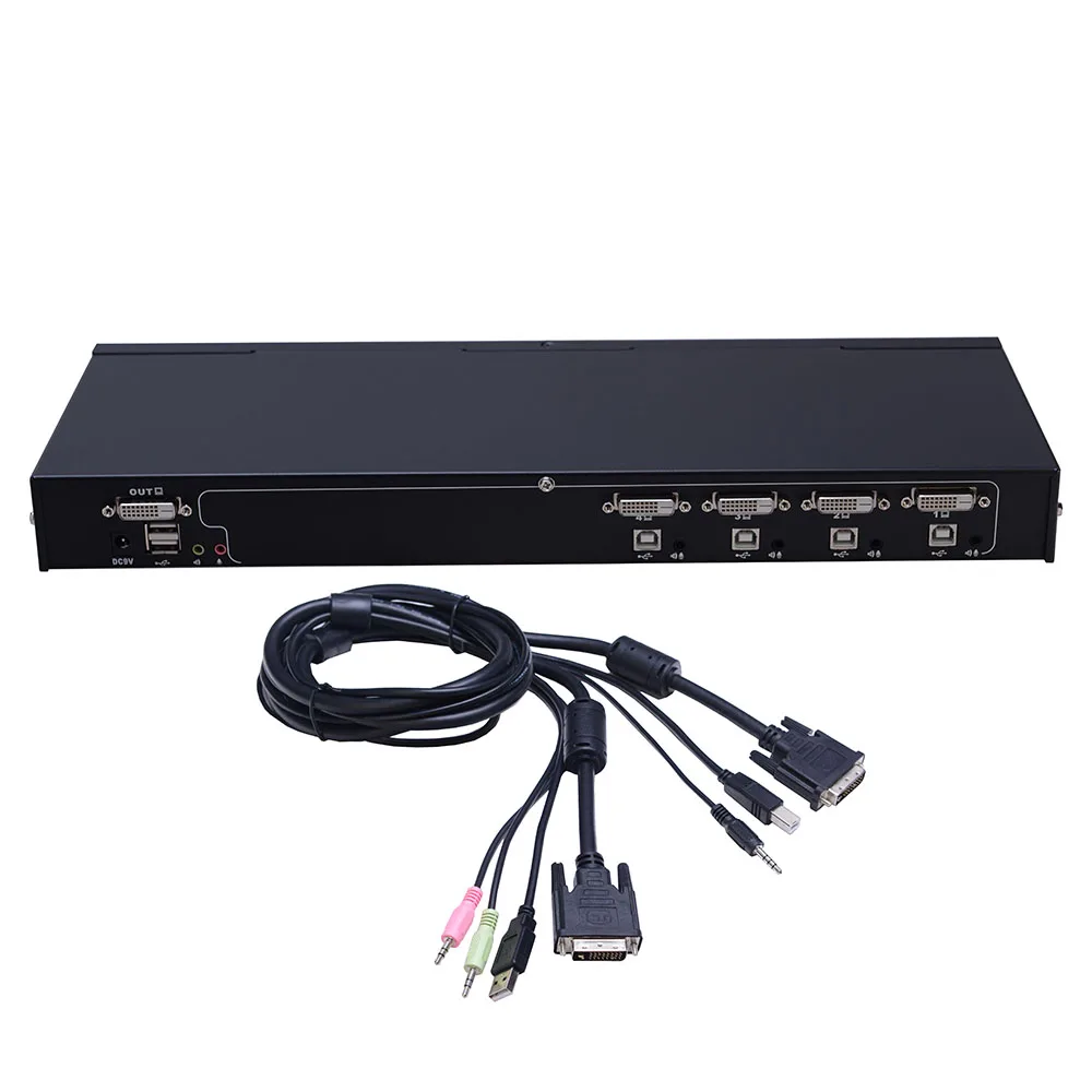 Computers Control DC Jack Power 1920*1200@60Hz DVI USB 4 Port Rackmount KVM Switch
