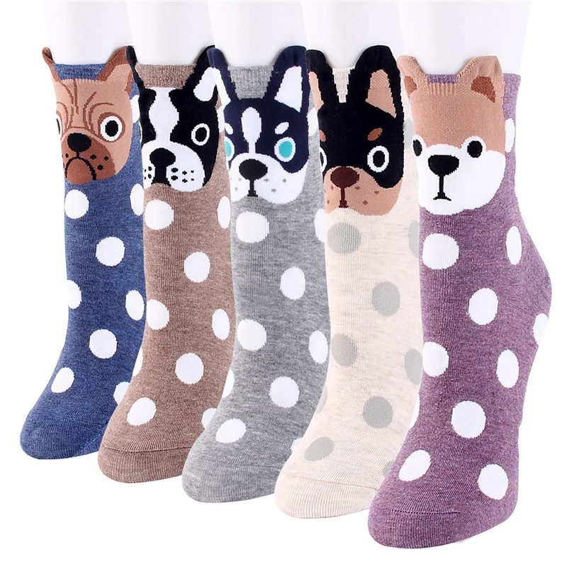 Unisex Adult Cotton Kawaii Knitted Animal Print Face Dog Cute Funny Girl Socks Anti Slip For Women  (Many Models)