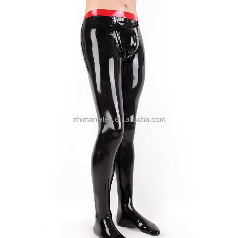 Latex Tight Sexy Leggings For Men With Crotch Zipper Customized Zipper and Color Rubber Trousers