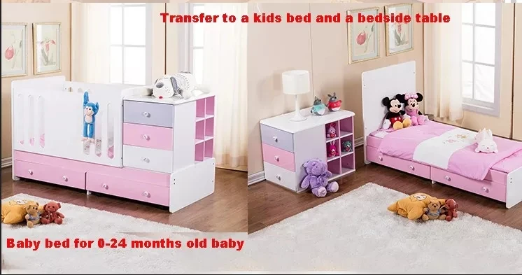 Foshan Wooden Furniture Kids Cribs Novel Cama Multifuncional Nio Bed Style Baby Cot Wooden Leander Bercea With Removable Drawers