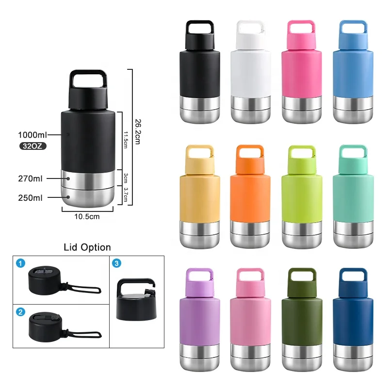 Custom logo Portable 32 oz 32oz pet feeder Travel small animal Stainless Steel double wall Insulated Dog Water Bottle