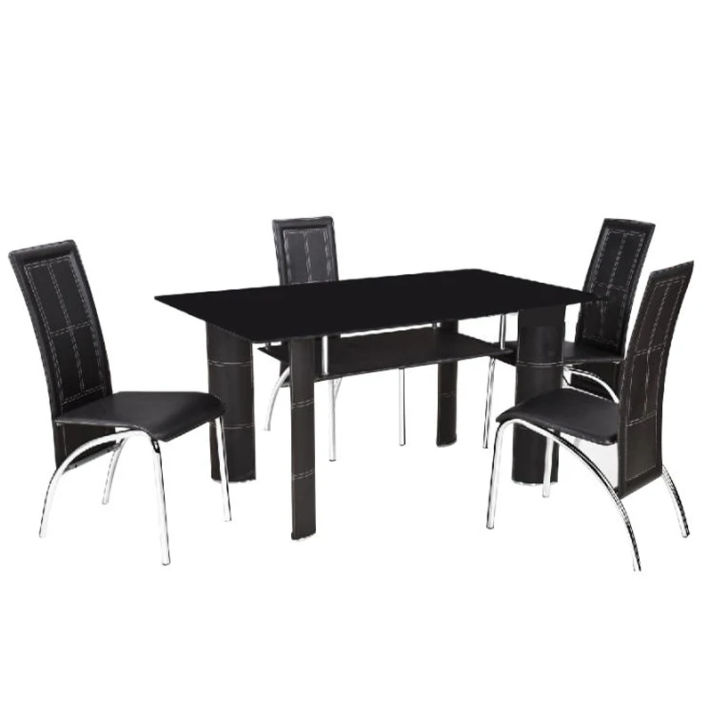 Black Double Plexiglass Modern Base Square Glass Top Dining Table