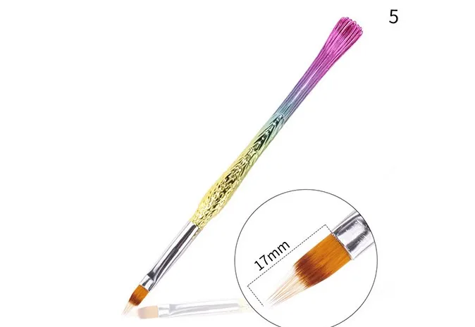 5pcs/set Gradient Rainbow Mermaid Painting Carving Line Pen Gold Fish Rod Nylon Nail Brush Nail Beauty Tool