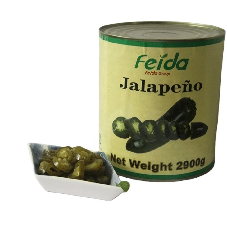 Hot sour and crispy hot green jalapeno slices for pizza or hamburg pickled A10 can normal  green pepper in salty water